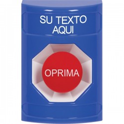SS2404ZA-ES STI Blue No Cover Momentary Stopper Station with Non-Returnable Custom Text Label Spanish