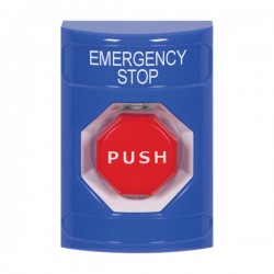 SS2405ES-EN STI Blue No Cover Momentary (Illuminated) Stopper Station with EMERGENCY STOP Label English