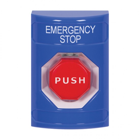 SS2405ES-EN STI Blue No Cover Momentary (Illuminated) Stopper Station with EMERGENCY STOP Label English