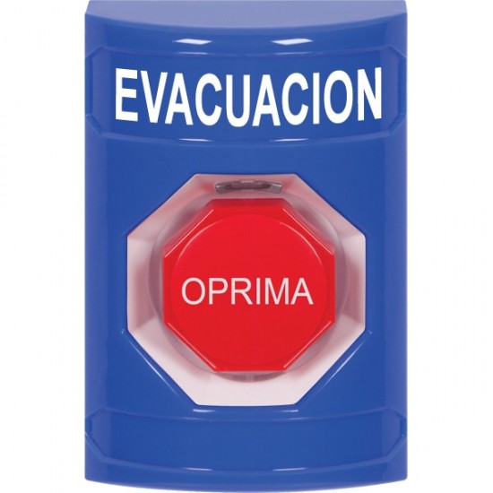SS2405EV-ES STI Blue No Cover Momentary (Illuminated) Stopper Station with EVACUATION Label Spanish