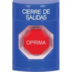 SS2405LD-ES STI Blue No Cover Momentary (Illuminated) Stopper Station with LOCKDOWN Label Spanish