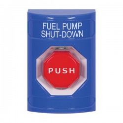 SS2405PS-EN STI Blue No Cover Momentary (Illuminated) Stopper Station with FUEL PUMP SHUT DOWN Label English