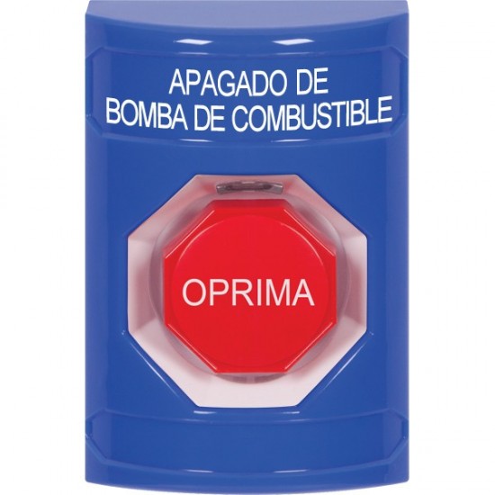 SS2405PS-ES STI Blue No Cover Momentary (Illuminated) Stopper Station with FUEL PUMP SHUT DOWN Label Spanish