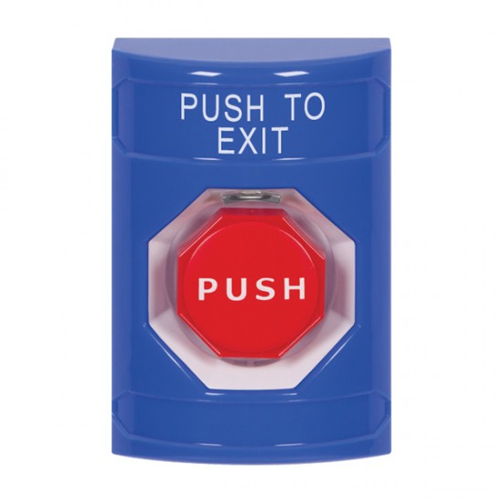 SS2405PX-EN STI Blue No Cover Momentary (Illuminated) Stopper Station with PUSH TO EXIT Label English