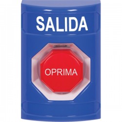 SS2405XT-ES STI Blue No Cover Momentary (Illuminated) Stopper Station with EXIT Label Spanish