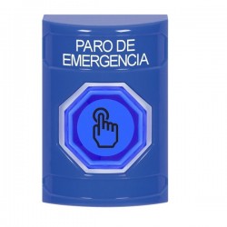 SS2406ES-ES STI Blue No Cover Momentary (Illuminated) with Blue Lens Stopper Station with EMERGENCY STOP Label Spanish