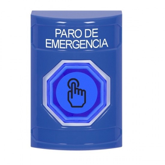 SS2406ES-ES STI Blue No Cover Momentary (Illuminated) with Blue Lens Stopper Station with EMERGENCY STOP Label Spanish
