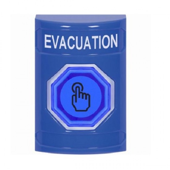 SS2406EV-EN STI Blue No Cover Momentary (Illuminated) with Blue Lens Stopper Station with EVACUATION Label English