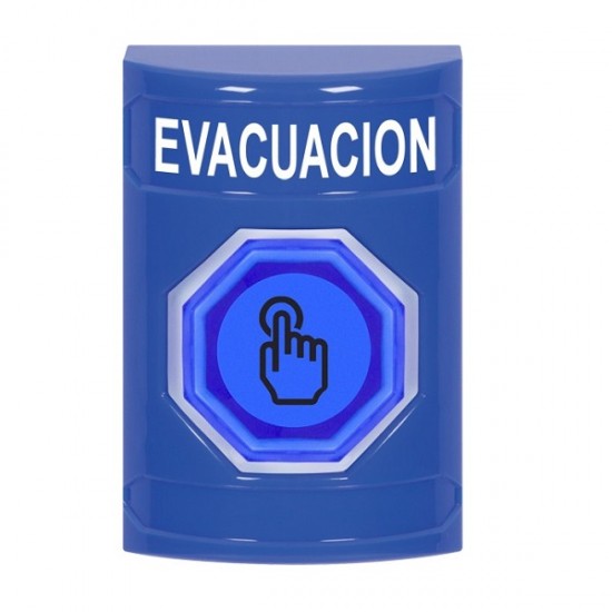 SS2406EV-ES STI Blue No Cover Momentary (Illuminated) with Blue Lens Stopper Station with EVACUATION Label Spanish