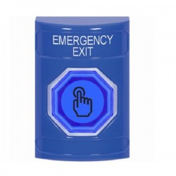 SS2406EX-EN STI Blue No Cover Momentary (Illuminated) with Blue Lens Stopper Station with EMERGENCY EXIT Label English