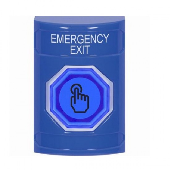 SS2406EX-EN STI Blue No Cover Momentary (Illuminated) with Blue Lens Stopper Station with EMERGENCY EXIT Label English