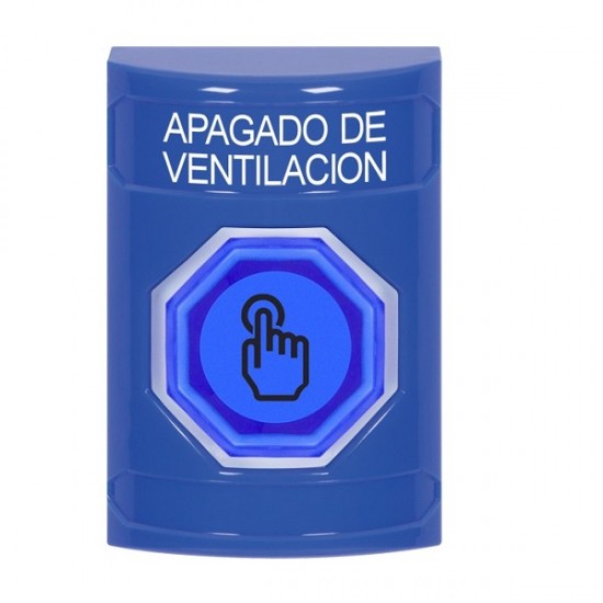SS2406HV-ES STI Blue No Cover Momentary (Illuminated) with Blue Lens Stopper Station with HVAC SHUT DOWN Label Spanish