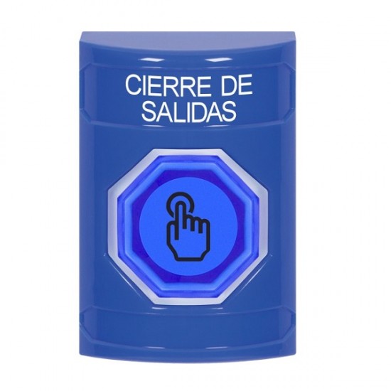 SS2406LD-ES STI Blue No Cover Momentary (Illuminated) with Blue Lens Stopper Station with LOCKDOWN Label Spanish