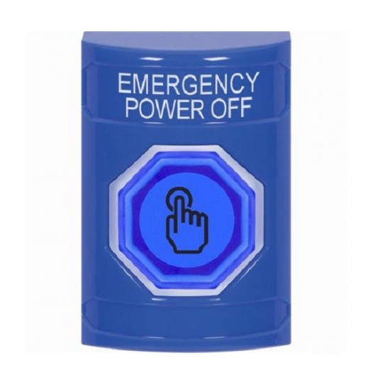 SS2406PO-EN STI Blue No Cover Momentary (Illuminated) with Blue Lens Stopper Station with EMERGENCY POWER OFF Label English