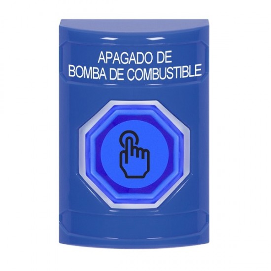 SS2406PS-ES STI Blue No Cover Momentary (Illuminated) with Blue Lens Stopper Station with FUEL PUMP SHUT DOWN Label Spanish