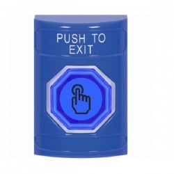 SS2406PX-EN STI Blue No Cover Momentary (Illuminated) with Blue Lens Stopper Station with PUSH TO EXIT Label English