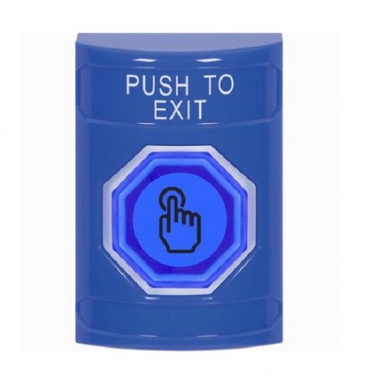 SS2406PX-EN STI Blue No Cover Momentary (Illuminated) with Blue Lens Stopper Station with PUSH TO EXIT Label English