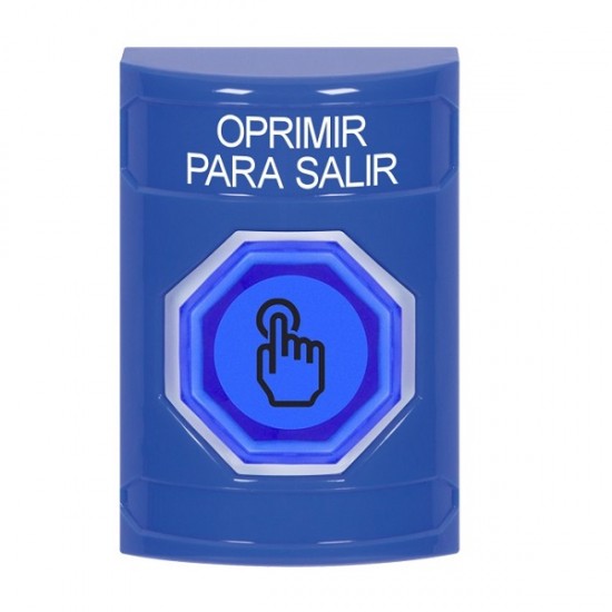 SS2406PX-ES STI Blue No Cover Momentary (Illuminated) with Blue Lens Stopper Station with PUSH TO EXIT Label Spanish