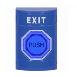 SS2406XT-EN STI Blue No Cover Momentary (Illuminated) with Blue Lens Stopper Station with EXIT Label English