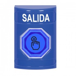 SS2406XT-ES STI Blue No Cover Momentary (Illuminated) with Blue Lens Stopper Station with EXIT Label Spanish