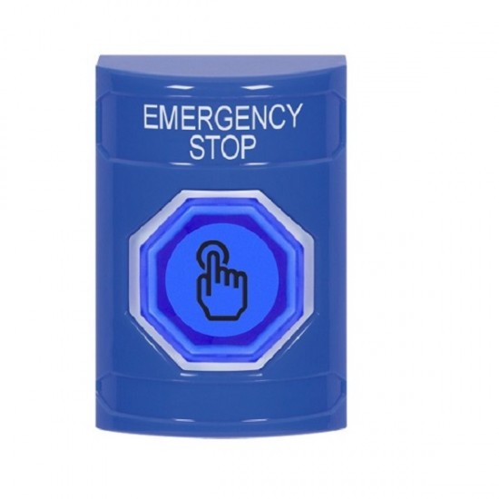 SS2407ES-EN STI Blue No Cover Weather Resistant Momentary Stopper Station w/ EMERGENCY STOP Label
