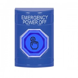 SS2407PO-EN STI Blue No Cover Weather Resistant Momentary Stopper Station w/ EMERGENCY POWER OFF Label