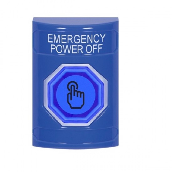 SS2407PO-EN STI Blue No Cover Weather Resistant Momentary Stopper Station w/ EMERGENCY POWER OFF Label