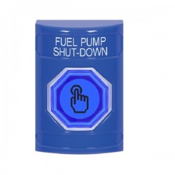 SS2407PS-EN STI Blue No Cover Weather Resistant Momentary Stopper Station w/ FUEL PUMP SHUT DOWN Label