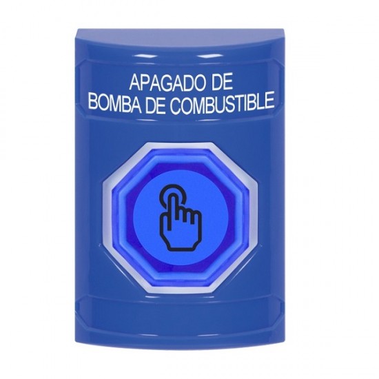 SS2407PS-ES STI Blue No Cover Weather Resistant Momentary Stopper Station w/ FUEL PUMP SHUT DOWN Spanish