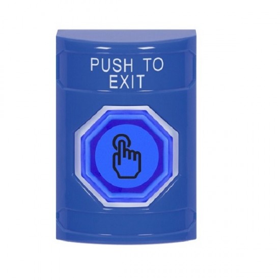 SS2407PX-EN STI Blue No Cover Weather Resistant Momentary Stopper Station w/ PUSH TO EXIT Label