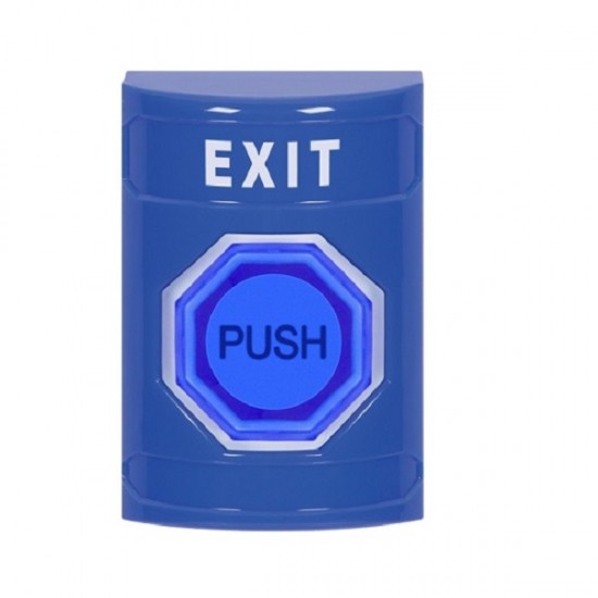 SS2407XT-EN STI Blue No Cover Weather Resistant Momentary (Illuminated) with Blue Lens Stopper Station with EXIT Label English