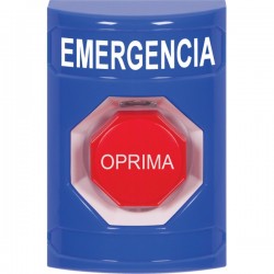 SS2408EM-ES STI Blue No Cover Pneumatic (Illuminated) Stopper Station with EMERGENCY Label Spanish