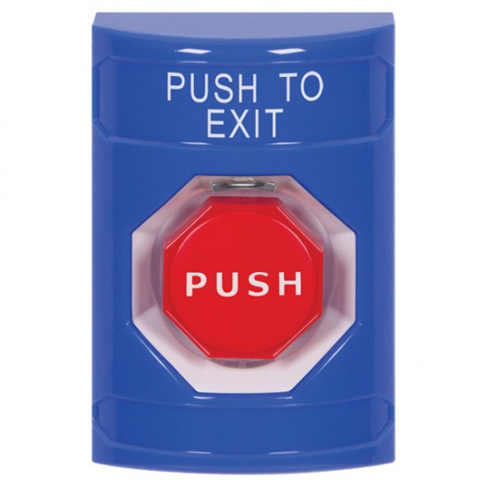 SS2408PX-EN STI Blue No Cover Pneumatic (Illuminated) Stopper Station with PUSH TO EXIT Label English