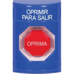 SS2408PX-ES STI Blue No Cover Pneumatic (Illuminated) Stopper Station with PUSH TO EXIT Label Spanish