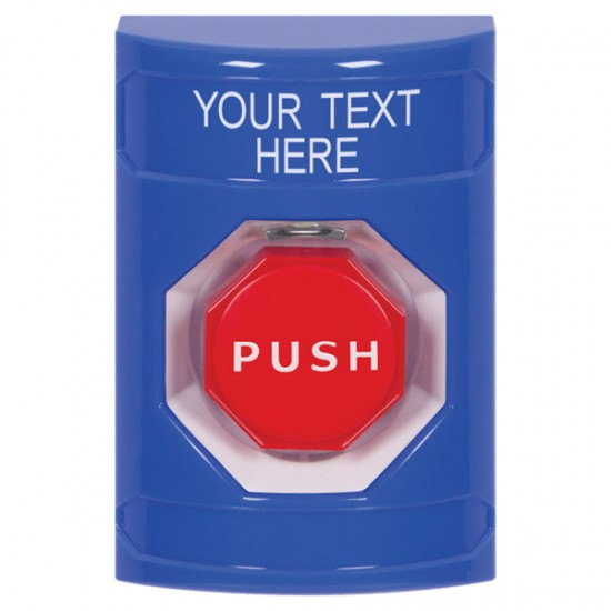 SS2408ZA-EN STI Blue No Cover Pneumatic (Illuminated) Stopper Station with Non-Returnable Custom Text Label English
