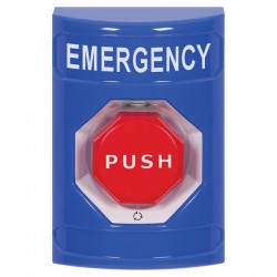 SS2409EM-EN STI Blue No Cover Turn-to-Reset (Illuminated) Stopper Station with EMERGENCY Label English