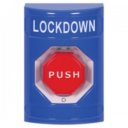 SS2409LD-EN STI Blue No Cover Turn-to-Reset (Illuminated) Stopper Station with LOCKDOWN Label English