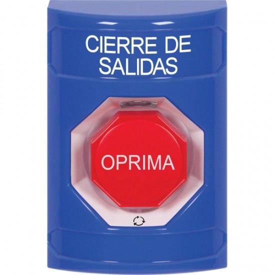 SS2409LD-ES STI Blue No Cover Turn-to-Reset (Illuminated) Stopper Station with LOCKDOWN Label Spanish
