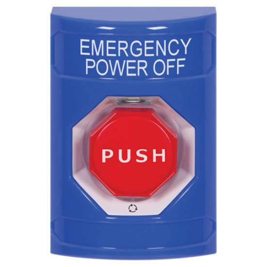 SS2409PO-EN STI Blue No Cover Turn-to-Reset (Illuminated) Stopper Station with EMERGENCY POWER OFF Label English