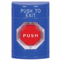 SS2409PX-EN STI Blue No Cover Turn-to-Reset (Illuminated) Stopper Station with PUSH TO EXIT Label English