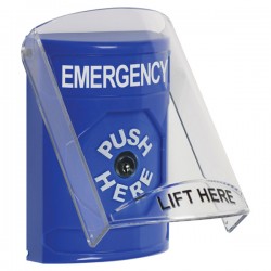 SS2420EM-EN STI Blue Indoor Only Flush or Surface Key-to-Reset Stopper Station with EMERGENCY Label English