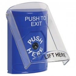 SS2420PX-EN STI Blue Indoor Only Flush or Surface Key-to-Reset Stopper Station with PUSH TO EXIT Label English