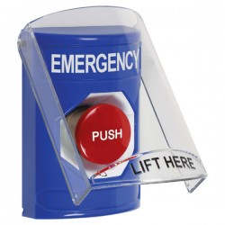 SS2421EM-EN STI Blue Indoor Only Flush or Surface Turn-to-Reset Stopper Station with EMERGENCY Label English