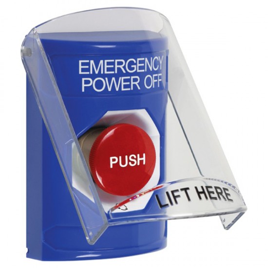 SS2421PO-EN STI Blue Indoor Only Flush or Surface Turn-to-Reset Stopper Station with EMERGENCY POWER OFF Label English