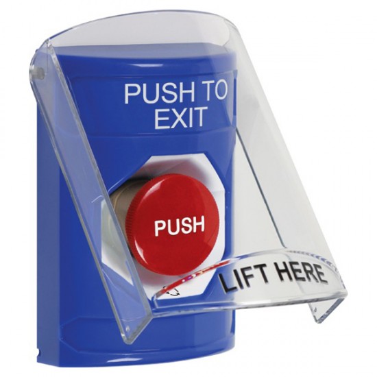 SS2421PX-EN STI Blue Indoor Only Flush or Surface Turn-to-Reset Stopper Station with PUSH TO EXIT Label English
