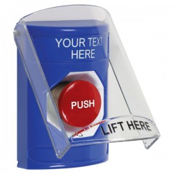 SS2421ZA-EN STI Blue Indoor Only Flush or Surface Turn-to-Reset Stopper Station with Non-Returnable Custom Text Label English