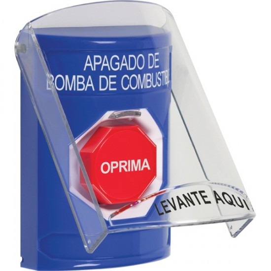 SS2422PS-ES STI Blue Indoor Flush/Surface Key-to-Reset Stopper Station w/ FUEL PUMP SHUT DOWN Spanish