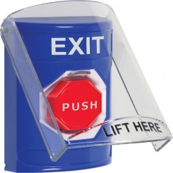 SS2422XT-EN STI Blue Indoor Only Flush or Surface Key-to-Reset (Illuminated) Stopper Station with EXIT Label English