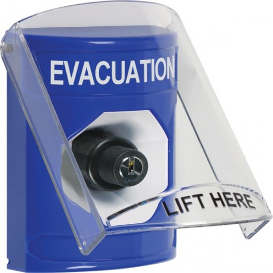 SS2423EV-EN STI Blue Indoor Only Flush or Surface Key-to-Activate Stopper Station with EVACUATION Label English