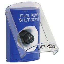 SS2423PS-EN STI Blue Indoor Only Flush or Surface Key-to-Activate Stopper Station with FUEL PUMP SHUT DOWN Label English